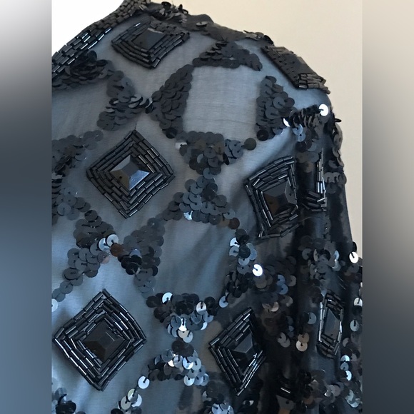 Adrienne Vittadini Beaded Black Vintage Long Sleeves Heavy Blouse 100% Silk Sz M - Picture 4 of 12